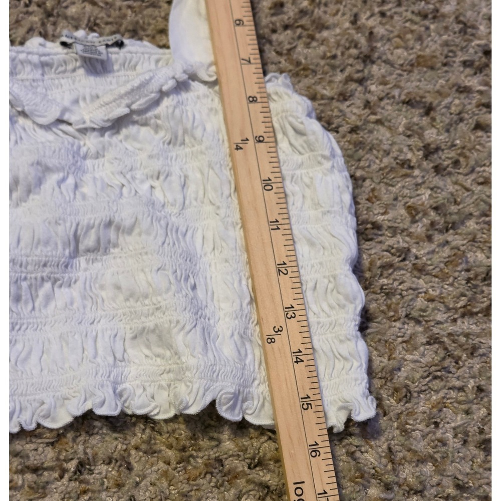 American Eagle‎ Smocked Ruffled Crop Top Women's Size Small White - Picture 7 of 7